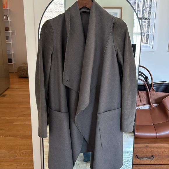 All saints wool coat with suede sleeves - olive / grey color - Picture 3 of 5